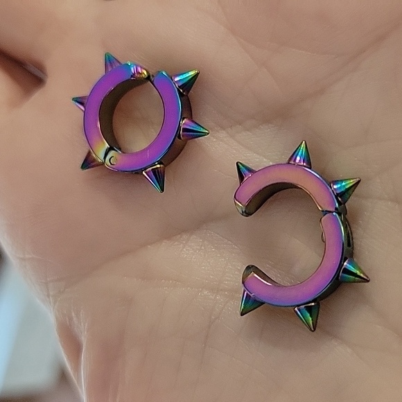 SPIKED HUGGY CLIP-ON EARRINGS, Choice of Color - Picture 7 of 9